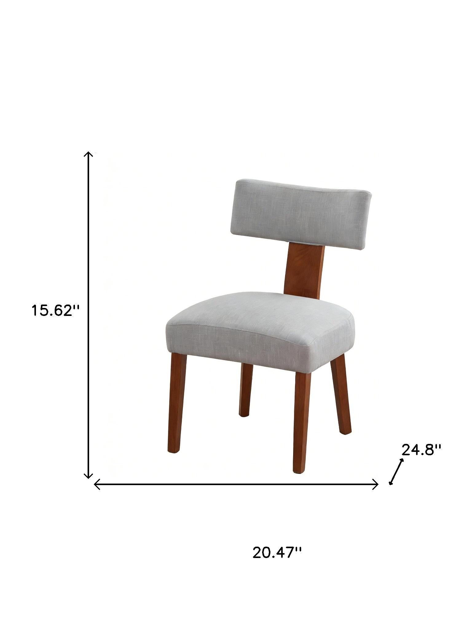 Set of Two Gray and Brown Linen and Solid Wood Dining Side Chairs