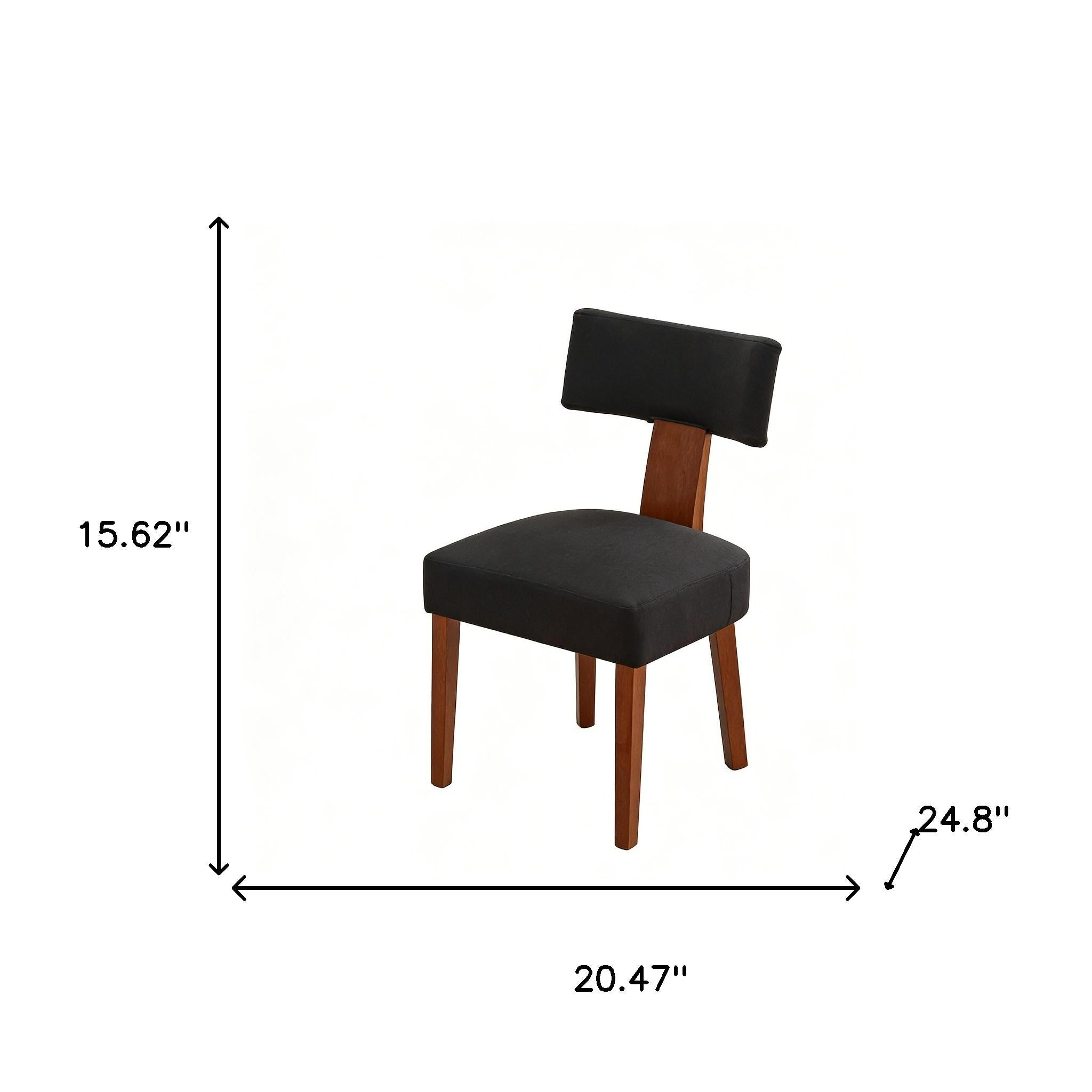Set of Two Black and Brown Linen and Solid Wood Dining Side Chairs