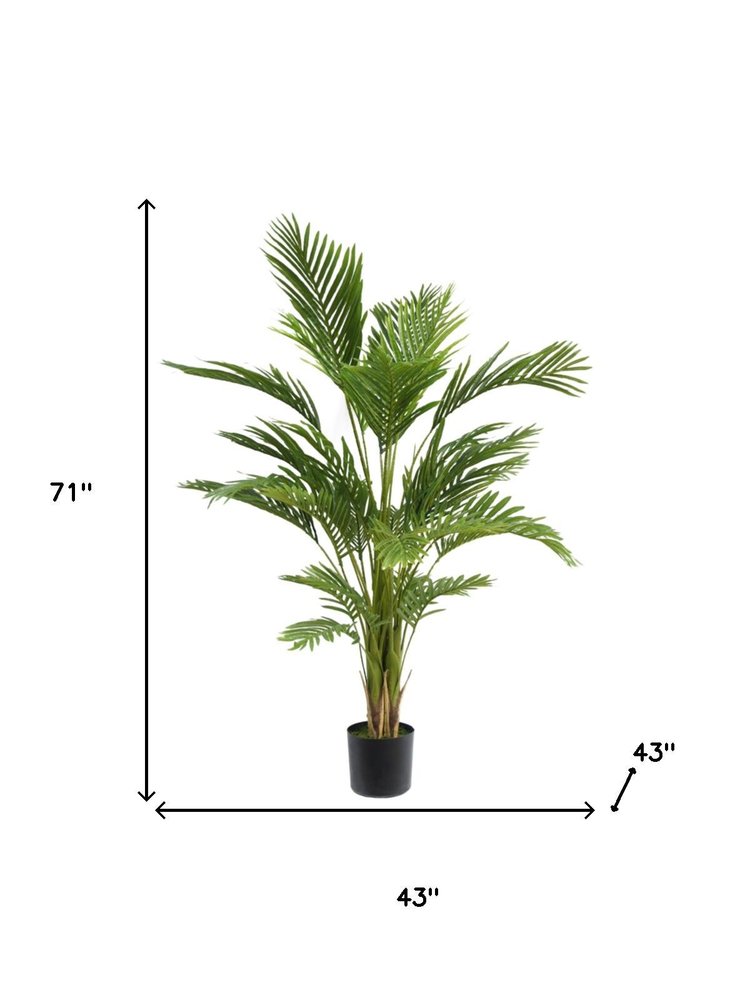 71" Green Artificial Palm Tree In Cylindrical Black Pot