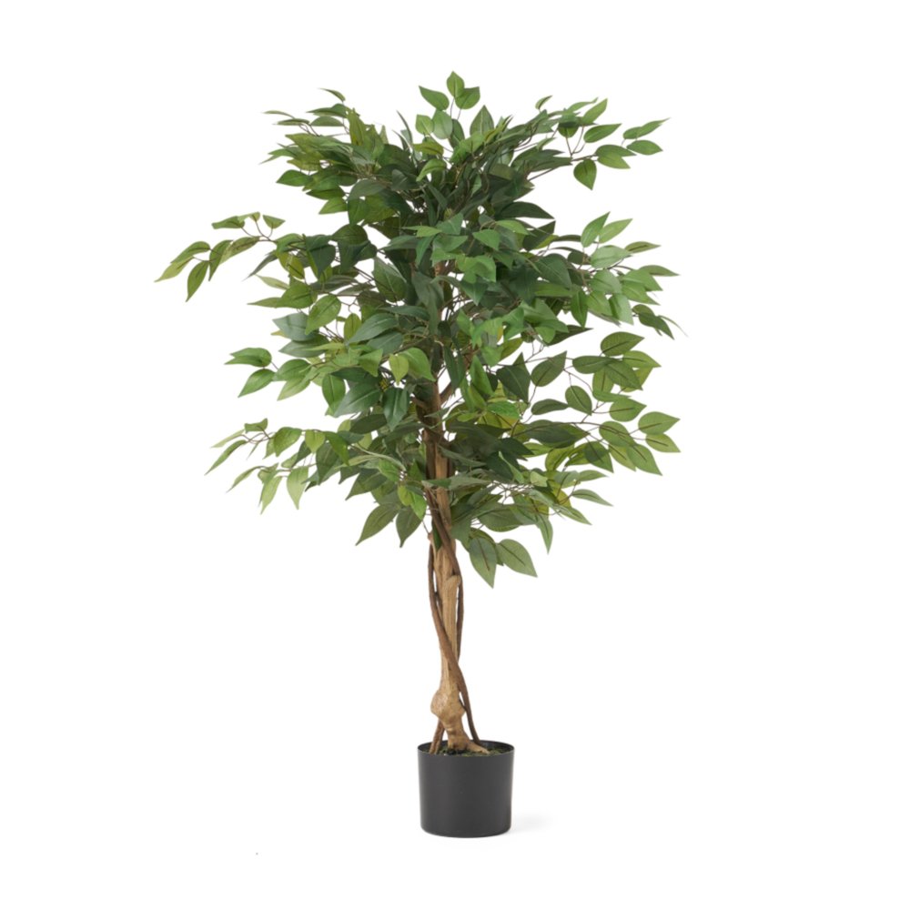 47" Green Artificial Ficus Tree In Cylindrical Black Pot