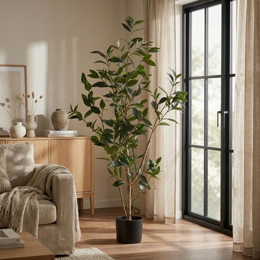 47" Green Artificial In Cylindrical Black Pot
