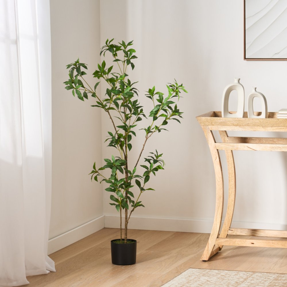 47" Green Artificial In Cylindrical Black Pot