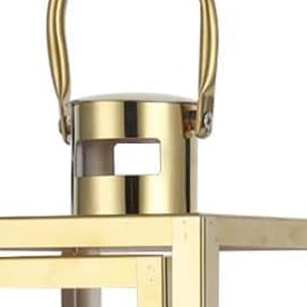 12" Clear And Gold Glass And Stainless Steel Tabletop Lantern Candle Holder