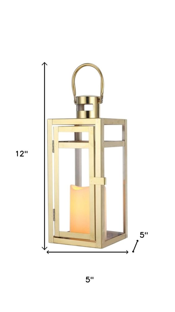 12" Clear And Gold Glass And Stainless Steel Tabletop Lantern Candle Holder