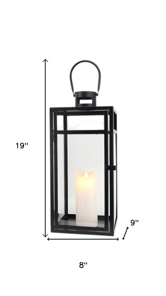 Set of Three Clear And Black Glass And Stainless Steel Tabletop Lantern Candle Holders