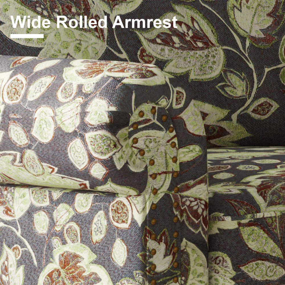 56" Sage Navy Blue And Brown Floral Loveseat