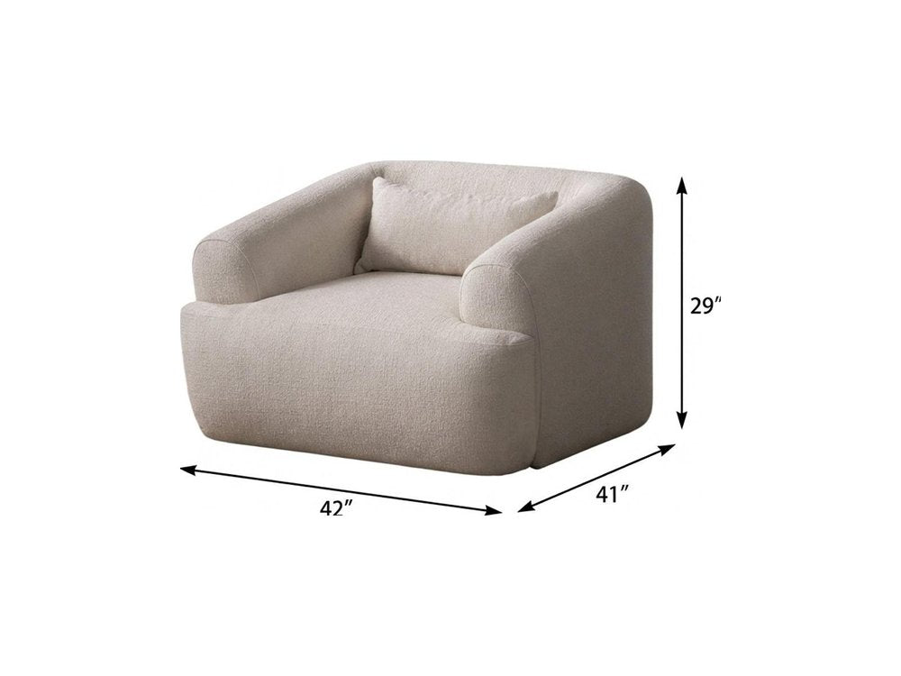 42" White Boucle Arm Chair With Lumbar Pillow