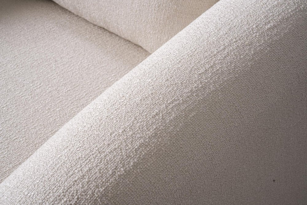 42" White Boucle Arm Chair With Lumbar Pillow