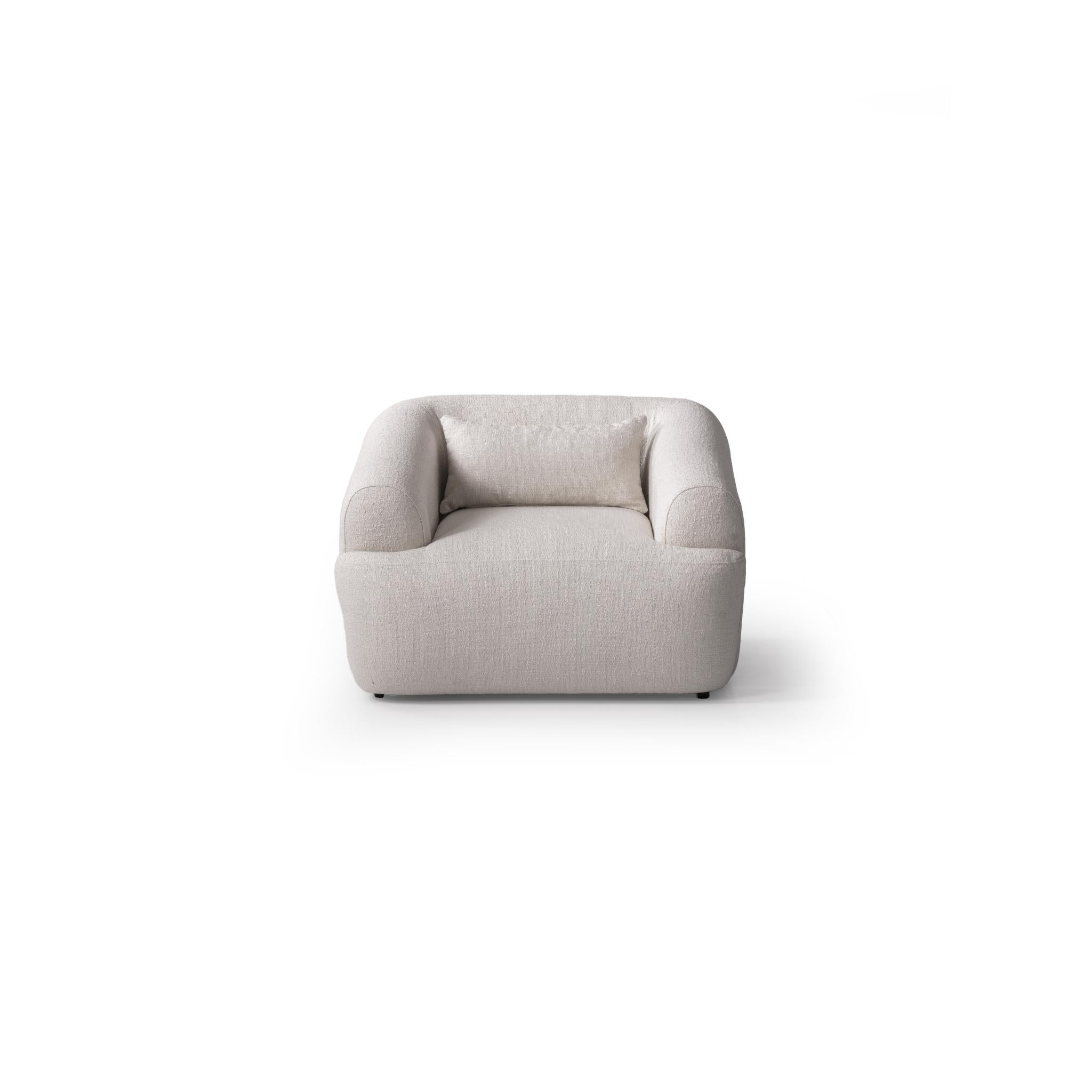 42" White Boucle Arm Chair With Lumbar Pillow