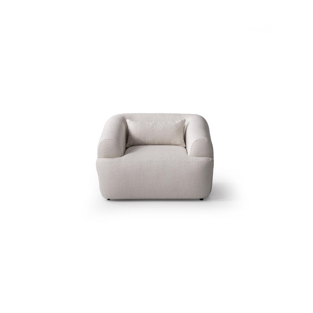 42" White Boucle Arm Chair With Lumbar Pillow