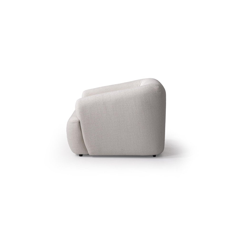 42" White Boucle Arm Chair With Lumbar Pillow