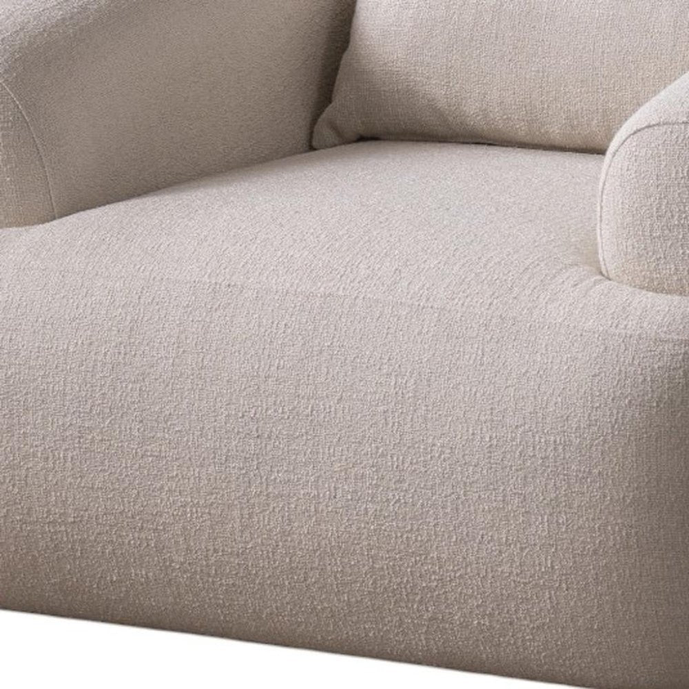 42" White Boucle Arm Chair With Lumbar Pillow