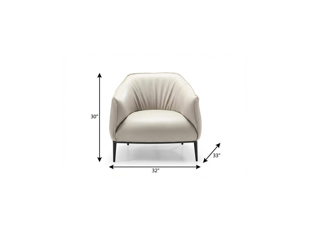 32" Light Gray and Black Faux Leather and Steel Arm Chair