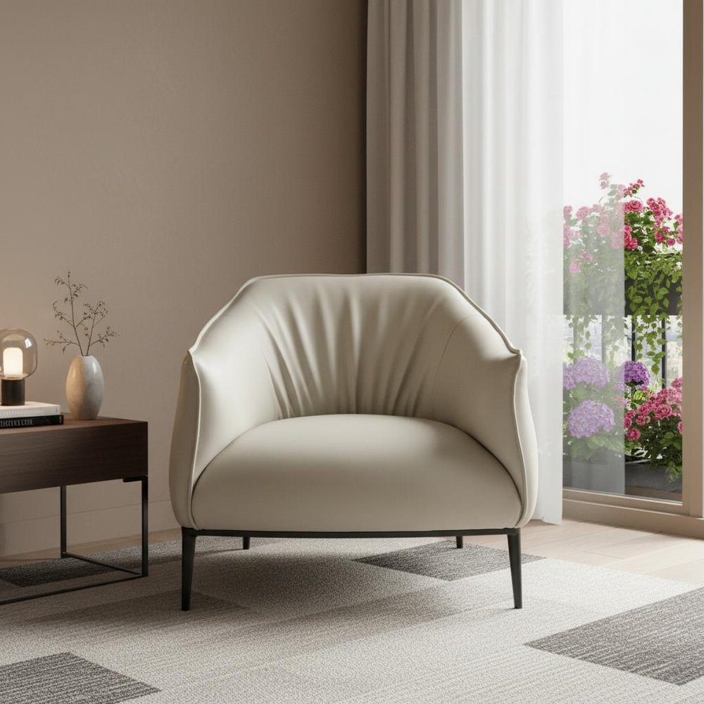 32" Light Gray and Black Faux Leather and Steel Arm Chair