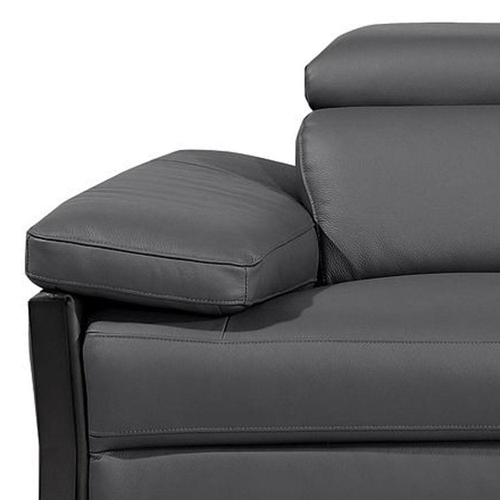 103" Dark Gray Top Grain Leather Reclining Metal USB Sofa