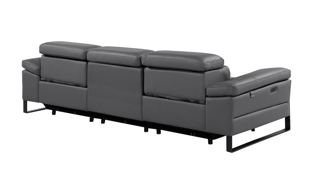 103" Dark Gray Top Grain Leather Reclining Metal USB Sofa