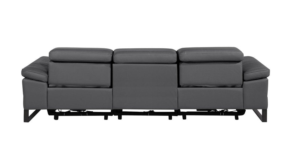 103" Dark Gray Top Grain Leather Reclining Metal USB Sofa