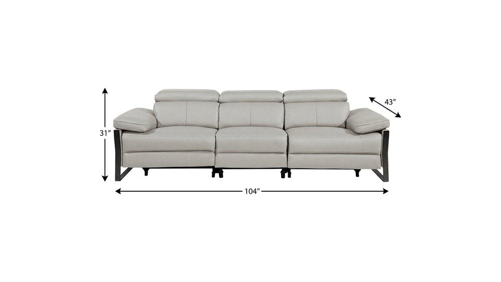 103" Dark Gray Top Grain Leather Reclining Metal USB Sofa