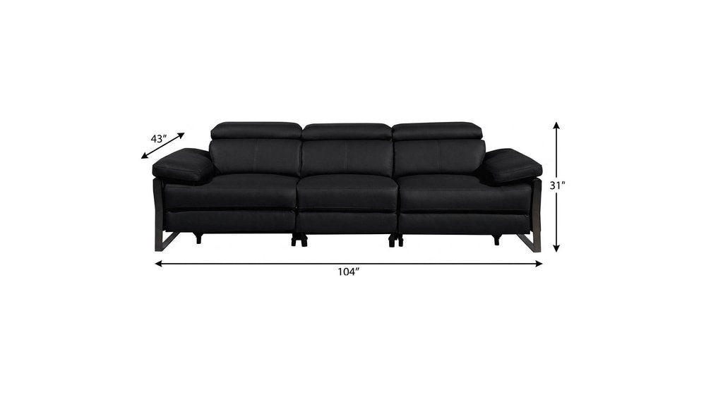 103" Dark Gray Top Grain Leather Reclining Metal USB Sofa