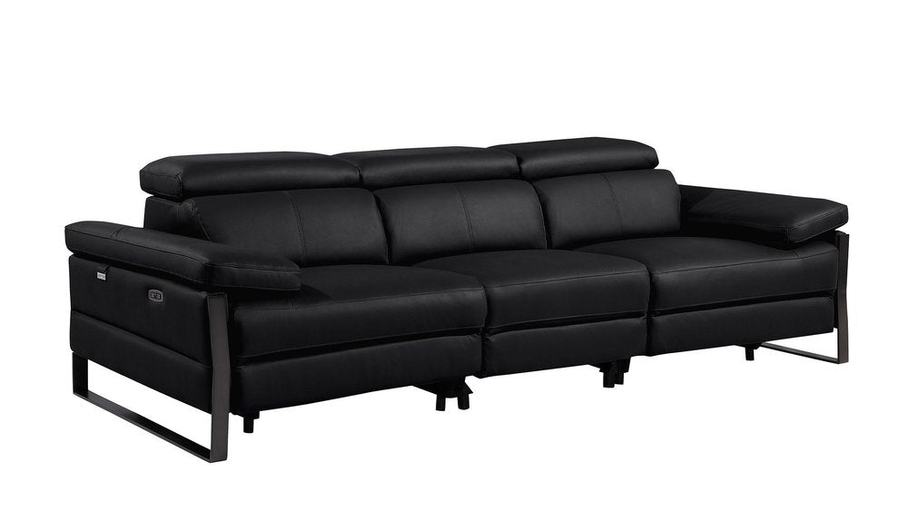 103" Dark Gray Top Grain Leather Reclining Metal USB Sofa