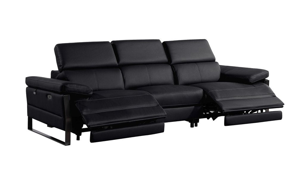 103" Dark Gray Top Grain Leather Reclining Metal USB Sofa