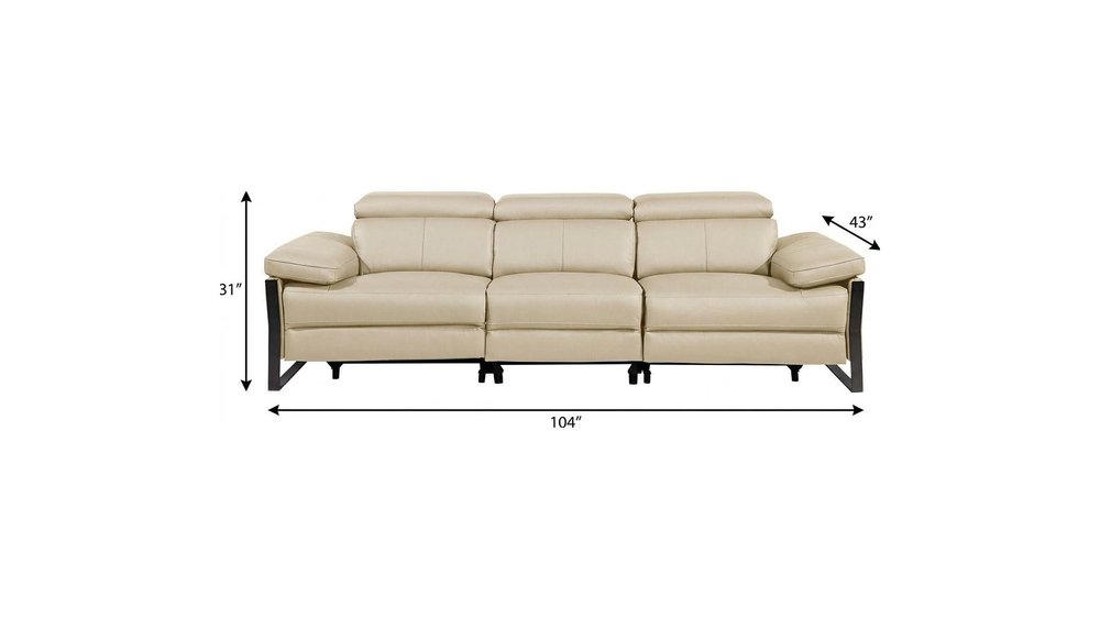 103" Dark Gray Top Grain Leather Reclining Metal USB Sofa