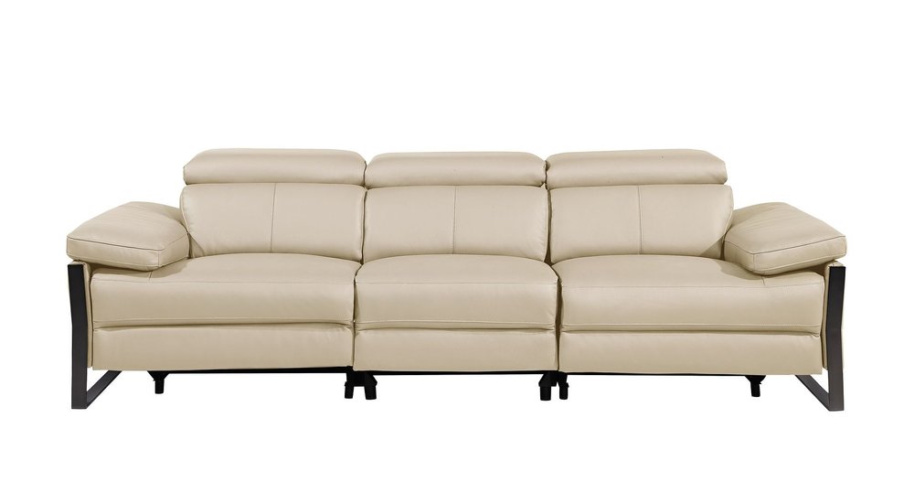 103" Dark Gray Top Grain Leather Reclining Metal USB Sofa