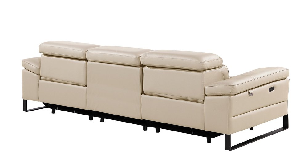 103" Dark Gray Top Grain Leather Reclining Metal USB Sofa