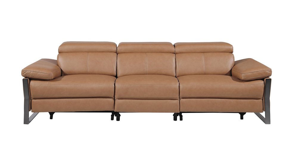 103" Dark Gray Top Grain Leather Reclining Metal USB Sofa