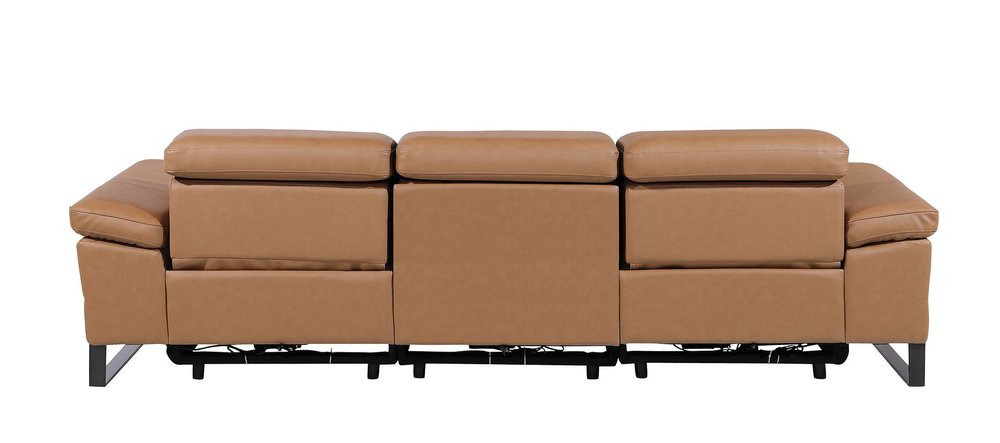 103" Dark Gray Top Grain Leather Reclining Metal USB Sofa