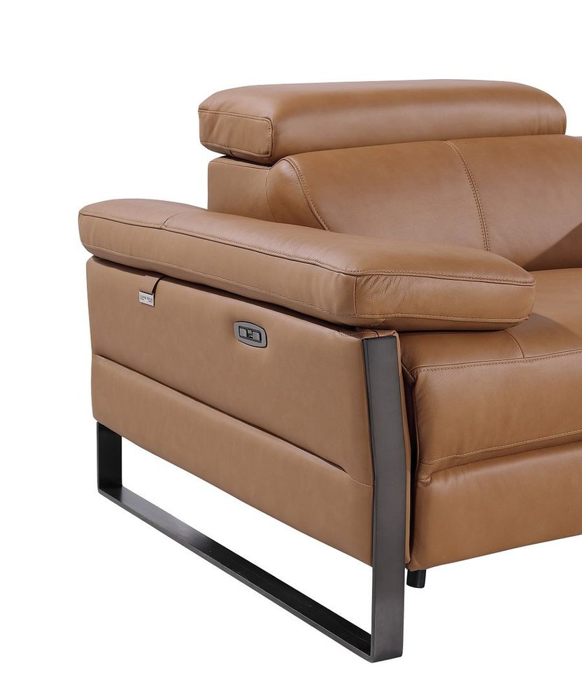 103" Dark Gray Top Grain Leather Reclining Metal USB Sofa