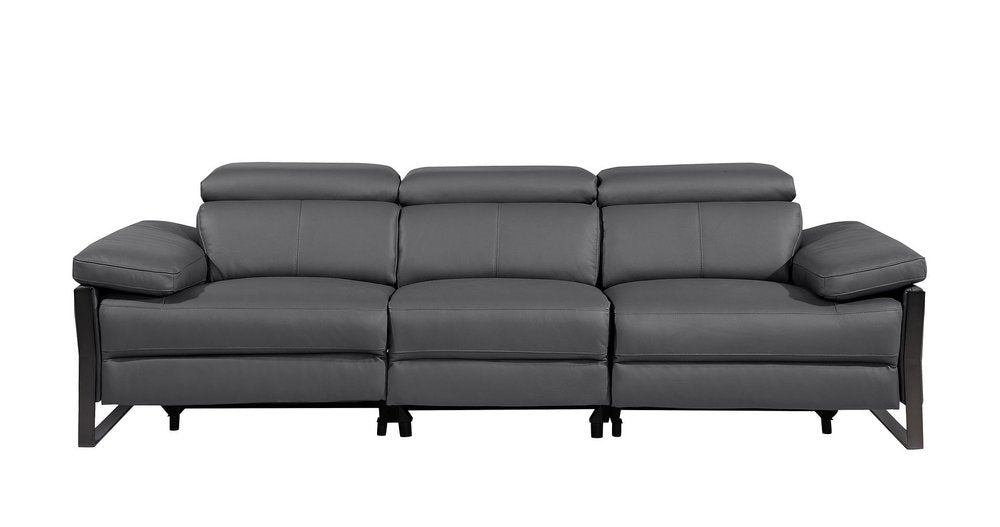 103" Dark Gray Top Grain Leather Reclining Metal USB Sofa