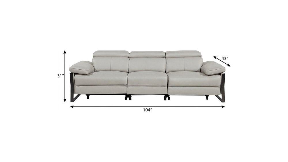 103" Dark Gray Top Grain Leather Reclining Metal USB Sofa