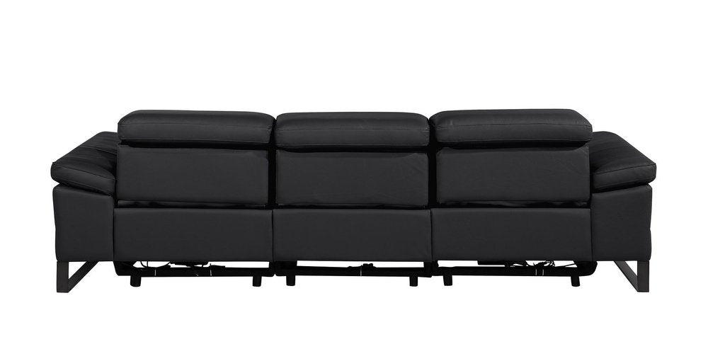103" Dark Gray Top Grain Leather Reclining Metal USB Sofa
