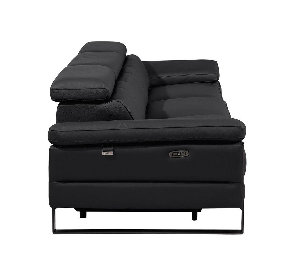 103" Dark Gray Top Grain Leather Reclining Metal USB Sofa