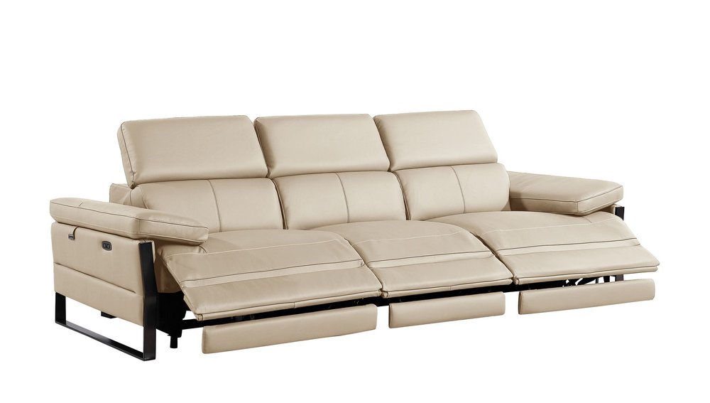 103" Dark Gray Top Grain Leather Reclining Metal USB Sofa