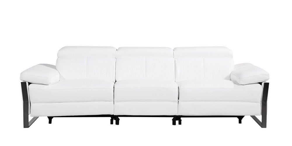 103" Dark Gray Top Grain Leather Reclining Metal USB Sofa