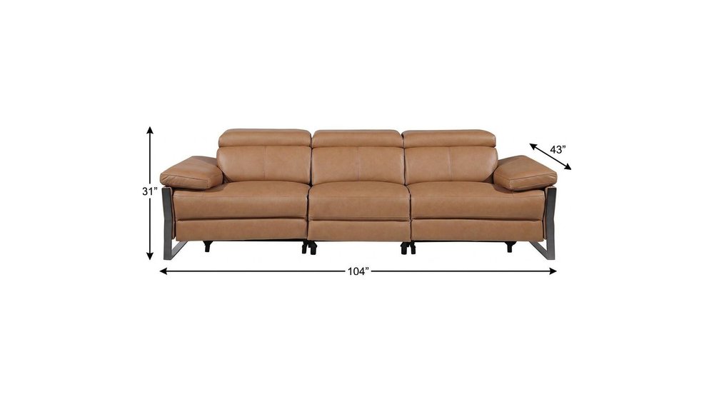 103" Dark Gray Top Grain Leather Reclining Metal USB Sofa