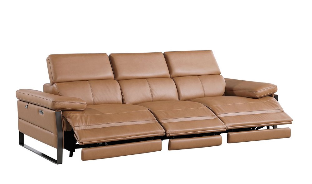 103" Dark Gray Top Grain Leather Reclining Metal USB Sofa