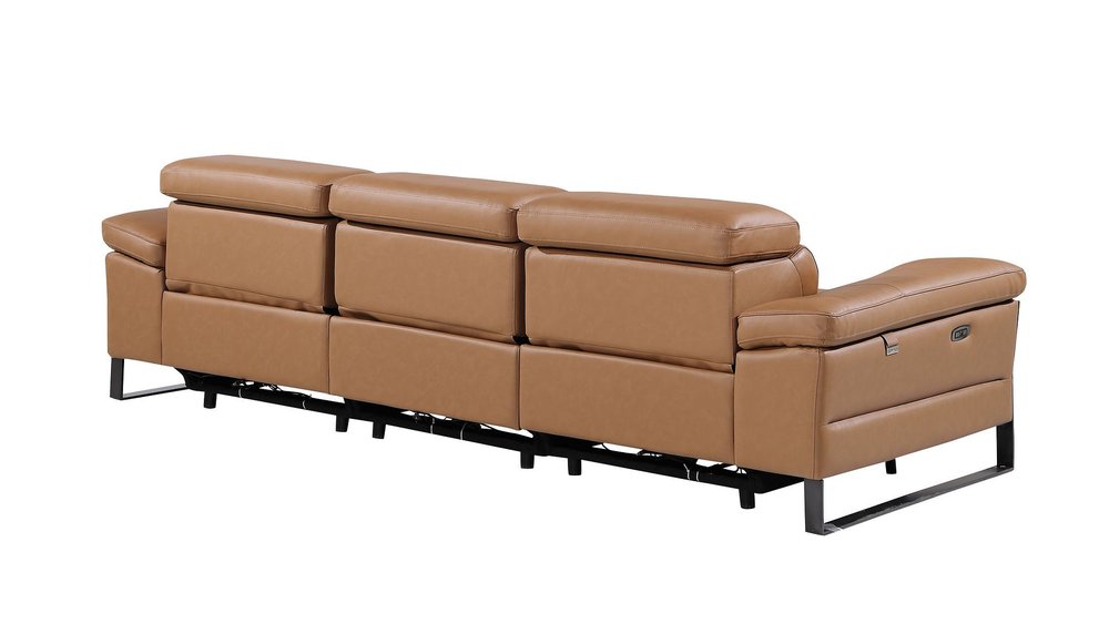 103" Dark Gray Top Grain Leather Reclining Metal USB Sofa