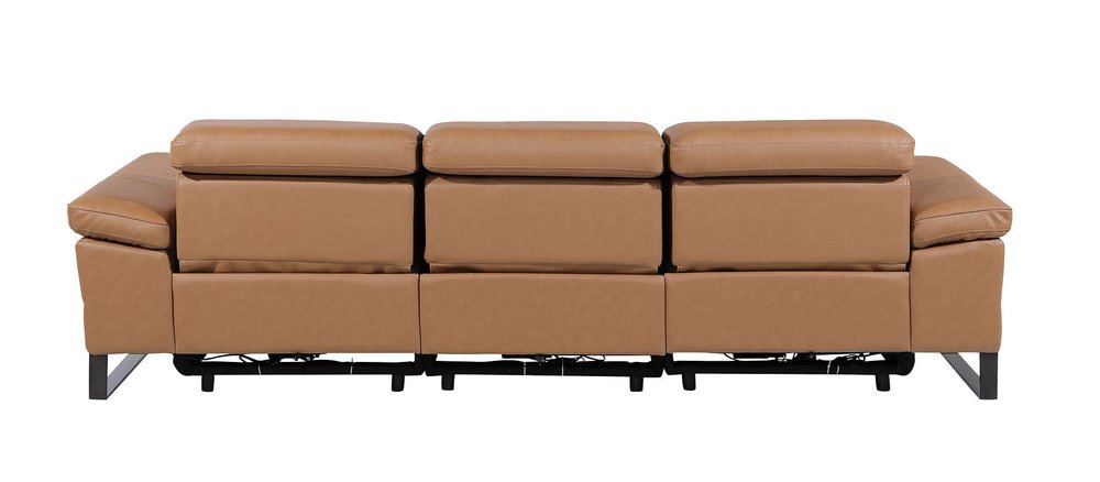 103" Dark Gray Top Grain Leather Reclining Metal USB Sofa