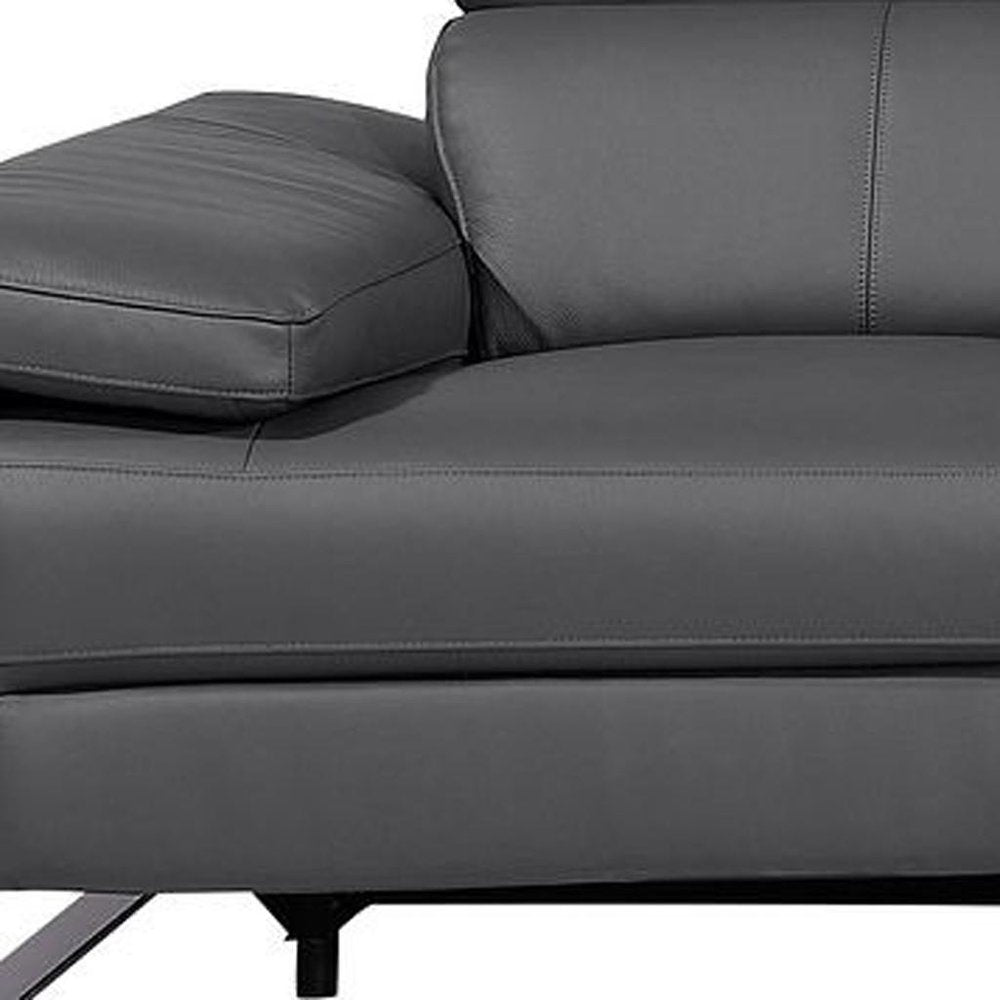 129" Dark Gray Top Grain Leather Reclining Metal USB Sofa