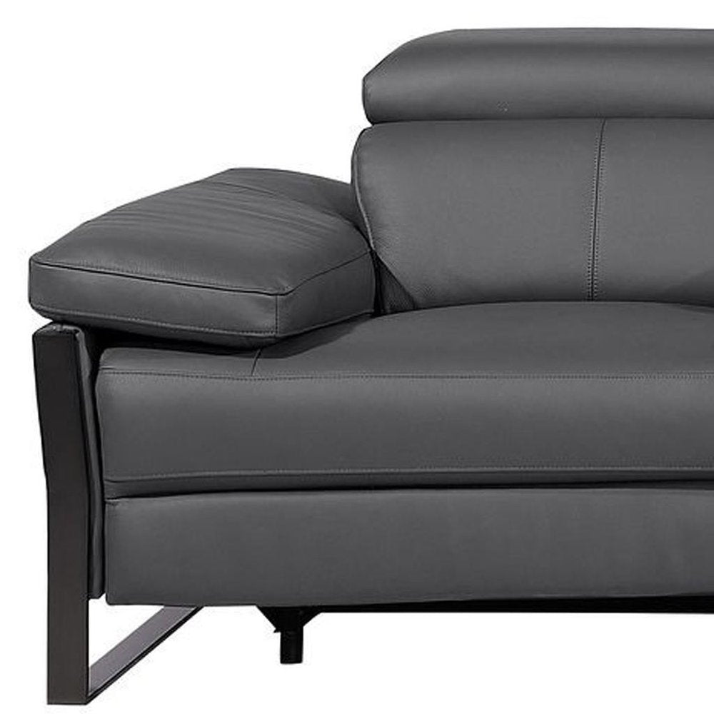 129" Dark Gray Top Grain Leather Reclining Metal USB Sofa