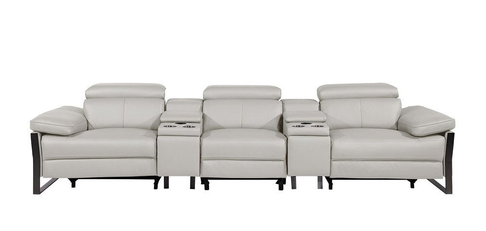 129" Dark Gray Top Grain Leather Reclining Metal USB Sofa
