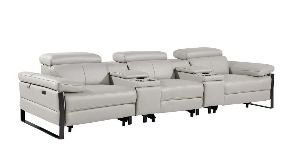 129" Dark Gray Top Grain Leather Reclining Metal USB Sofa