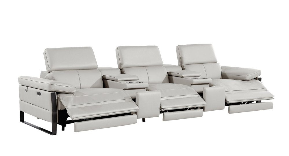 129" Dark Gray Top Grain Leather Reclining Metal USB Sofa