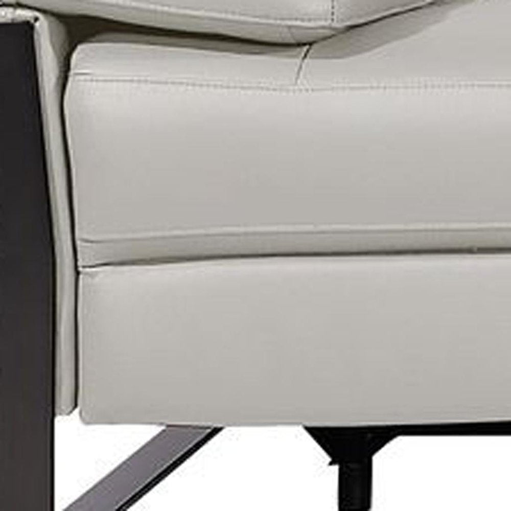 129" Dark Gray Top Grain Leather Reclining Metal USB Sofa
