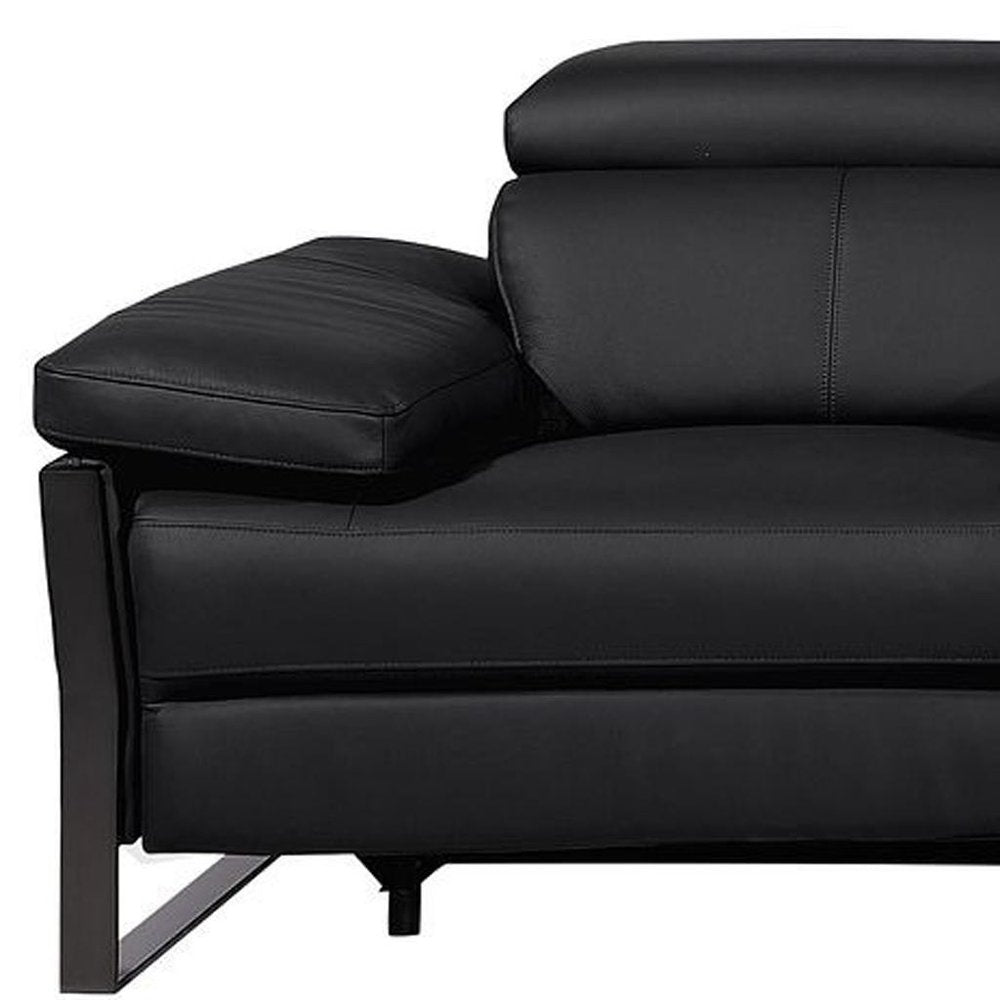129" Dark Gray Top Grain Leather Reclining Metal USB Sofa