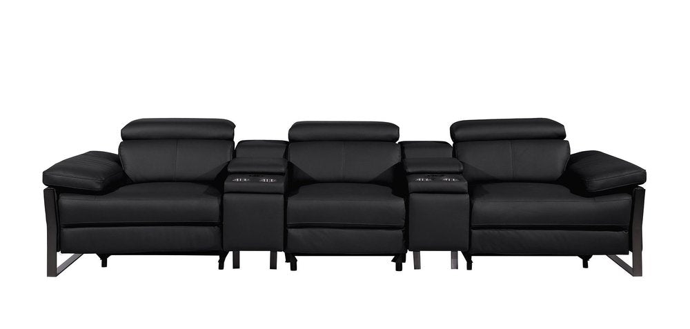 129" Dark Gray Top Grain Leather Reclining Metal USB Sofa