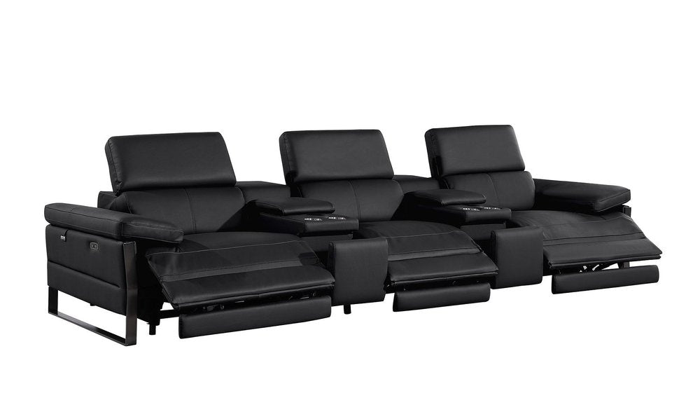 129" Dark Gray Top Grain Leather Reclining Metal USB Sofa